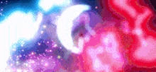it looks like a pixel art of a galaxy with a crescent moon and stars .