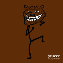 a stick figure with a big smile on his face and the words $ fuzzy on the bottom right