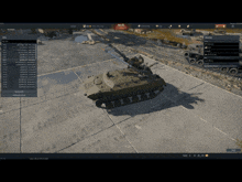 a screen shot of a video game with a tank in the background