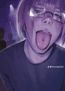 a drawing of a person with a piercing in their tongue by @musapylsa