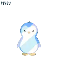a blue penguin with its arms outstretched and the word pengu written below it