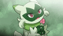 a drawing of a cat with a green face and white fur