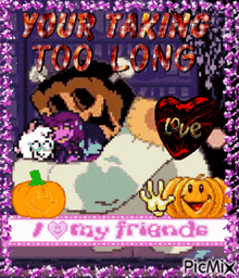 a cartoon of a dog with a heart that says love on it