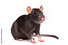 a black rat is sitting on a white background