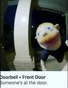 a picture of a doorbell with someone 's at the door