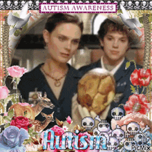 a picture of a man and a woman with the word autism written in blue