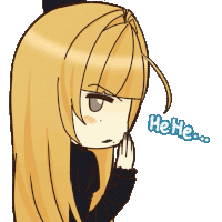 a drawing of a girl with long blonde hair and the words " hetie " written in blue