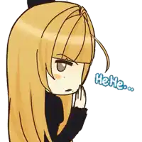 a drawing of a girl with long blonde hair and the words " hetie " written in blue