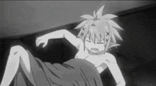 a black and white drawing of a naked anime character laying on the floor .