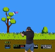 a man is playing a game of duck shooting with a score of 1000