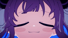 a close up of a cartoon character 's face with purple hair