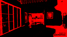 a red and black background with a sign that says " dining "