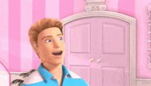 a boy and a girl are standing in a pink room