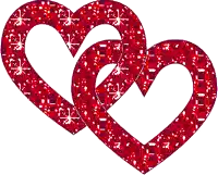 two red hearts are intertwined with glitter on them