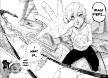 a black and white drawing of a boy holding a soccer ball with a speech bubble that says image perms