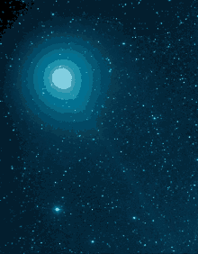 a blue sky filled with lots of stars and a bright star in the middle