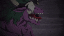 a purple monster with horns and a skull in its head