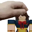 a pixel art of a hand petting a doll 's head
