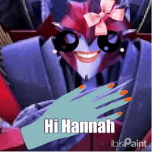 a picture of a girl with a bow on her head and the words hi hannah on the bottom