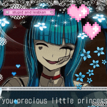 a picture of a girl with blue hair and the words " you precious little princess " on top