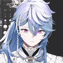 a drawing of a girl with long blue hair