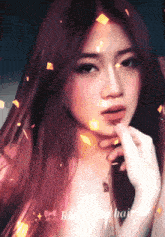 a close up of a woman 's face with the words " beautiful hair " in the background