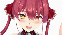 a close up of a anime character with red hair