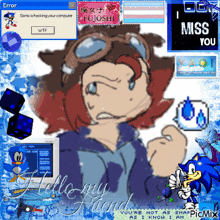 a collage of sonic the hedgehog and a girl with the words hello my friend at the bottom