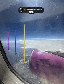 a screen displays a storm forming in 55s