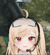 a close up of a girl wearing a headset and sunglasses