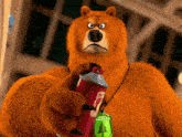 a cartoon bear holding a spray can that says palm grove on it