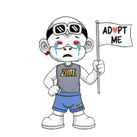 a cartoon character holding a adopt me flag