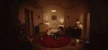 a man and woman are dancing in a room with a clown