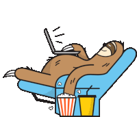Sloth Watching Movies And Eating Popcorn Sticker - Lethargic Bliss Bored Movie Marathon Stickers