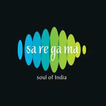 a logo for saregama soul of india with blue and green waves on a black background