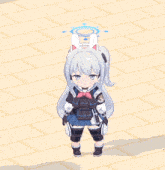 a girl with white hair and bunny ears is wearing a bunny costume