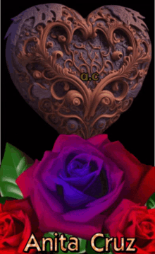 a picture of roses and a heart that says anita cruz on it