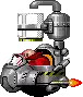 a pixel art drawing of sonic the hedgehog sitting in a rocket .
