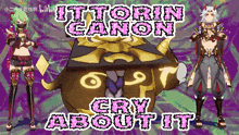a video game character with the words ittorin canon cry about it on the bottom