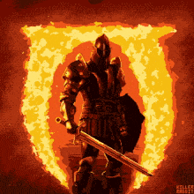 a pixel art drawing of a knight holding a sword and shield