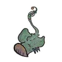 a cartoon drawing of a person with a long green tongue sticking out of their mouth