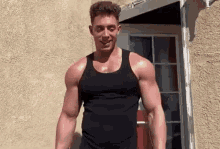 Bodybuilder Physique Muscles Sexy Vest Blackvest Pecs Abs Hunk Stud Man Male GIF