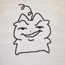 a black and white drawing of a cartoon character with a funny face on a white background .