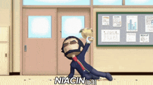 a cartoon character is laying on the floor with the word niacin written on the bottom