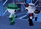 two cartoon characters standing next to each other with a score of 0 / 10