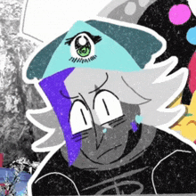 a cartoon drawing of a person with a triangle hat on