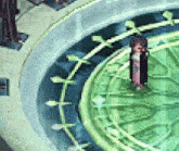 a video game character is standing in a circle