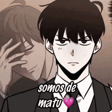 a man in a suit and tie with the words somos de matu written above him