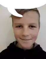 a young boy with a speech bubble on his head