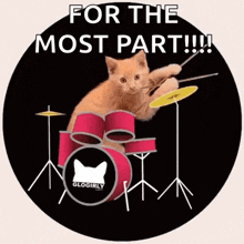 a cat is playing drums in a circle with the words `` for the most part '' .